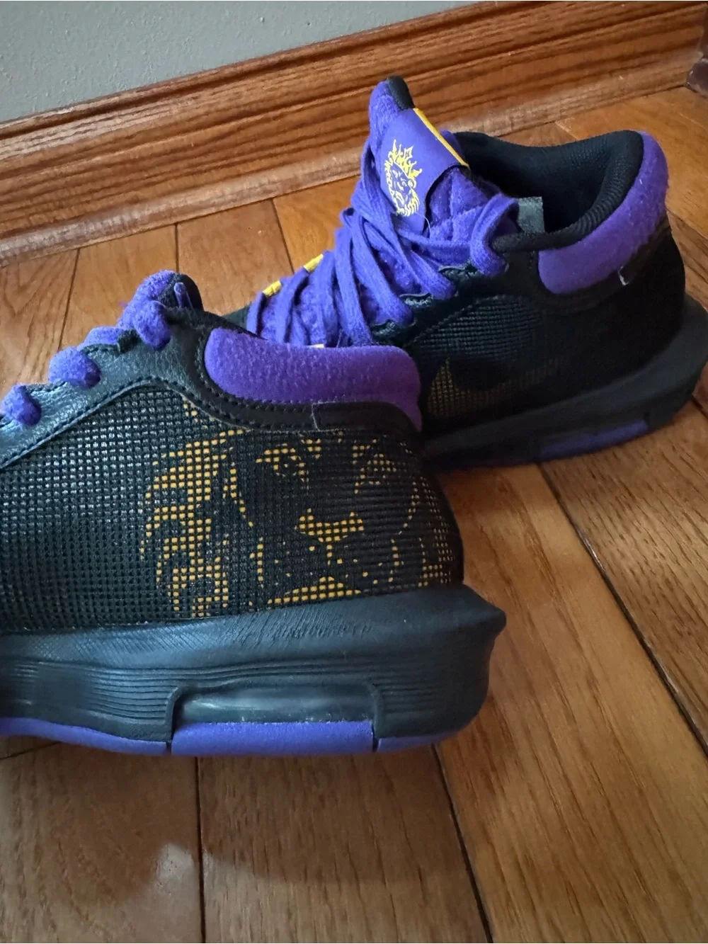Nike Kids Black and Purple High-Top Sneakers with Yellow Accents